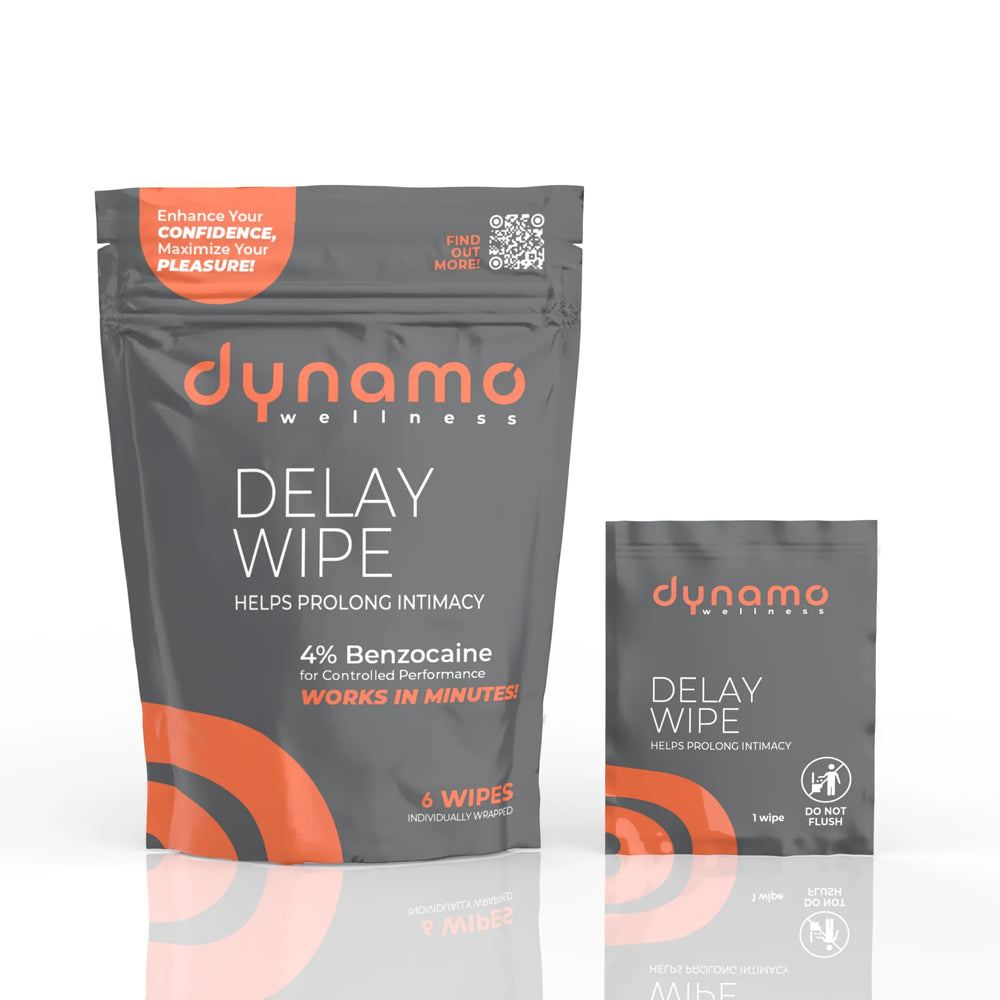 Dynamo Wellness Delay Wipe 4% Benzocaine 6-pack for prolonging intimacy and enhancing confidence