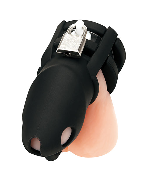 Blue Line 2" Silicone Mini Cock Cage With Ball Divider - Black by Bondage & Fetish Toys