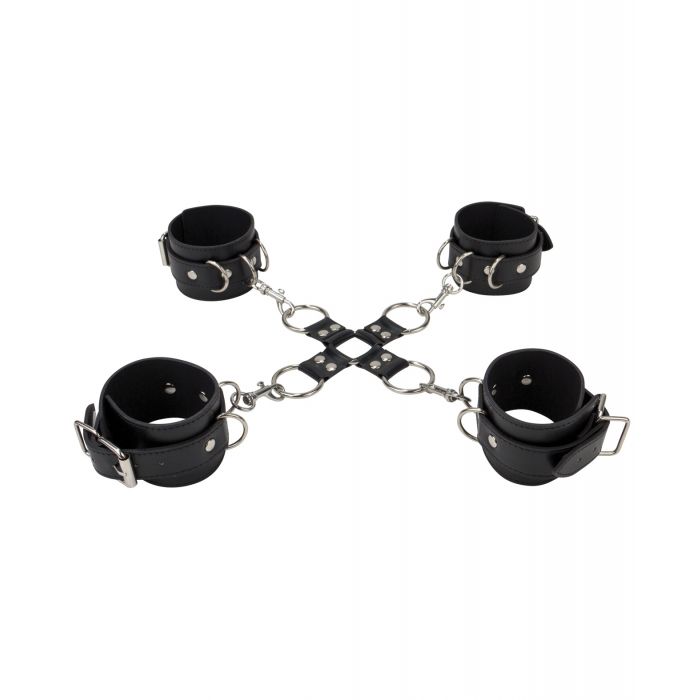 Shots Ouch Leather Hand & Leg Cuffs - Black by Bondage & Fetish Toys