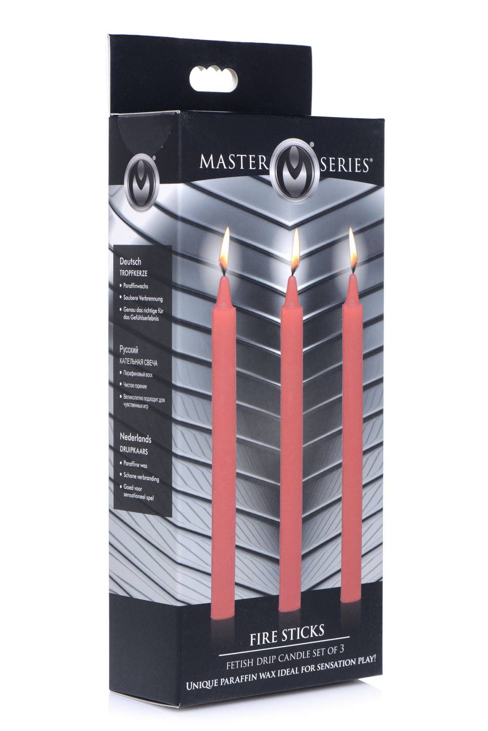 Pack of three red Fetish Drip Candles for sensation play and intimate experiences.