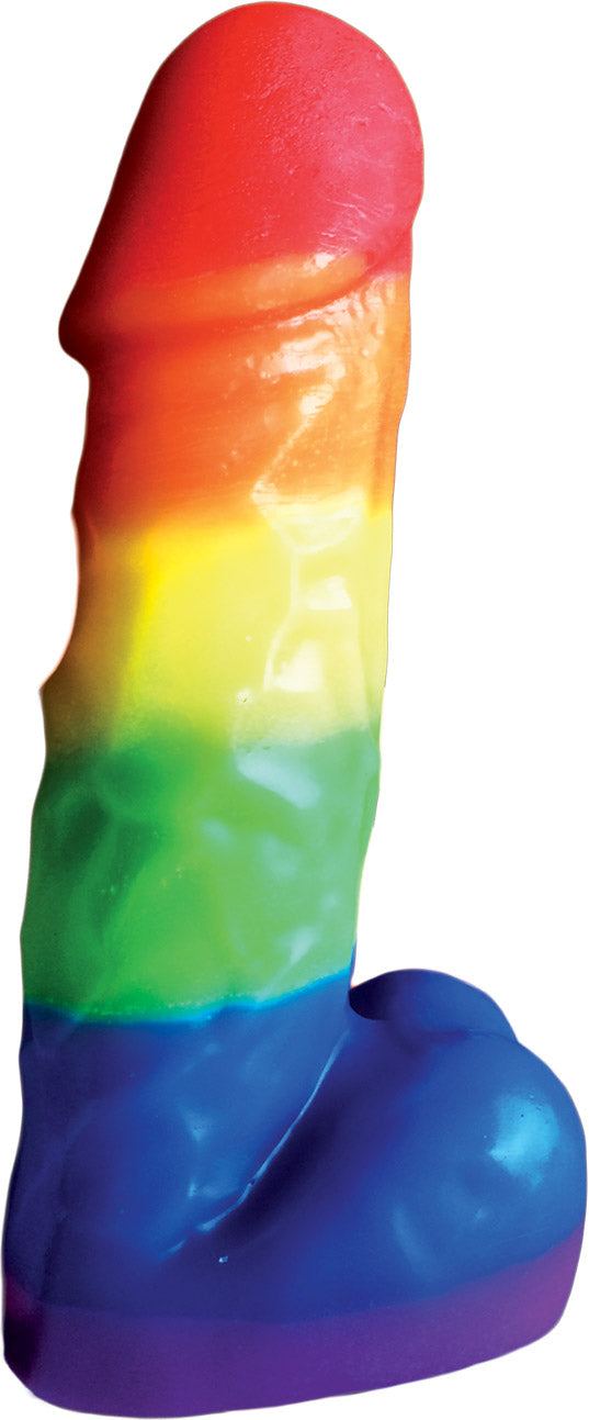 Rainbow Pecker Party Candle 7-inch colorful rainbow candle in playful pecker shape for celebrations and parties