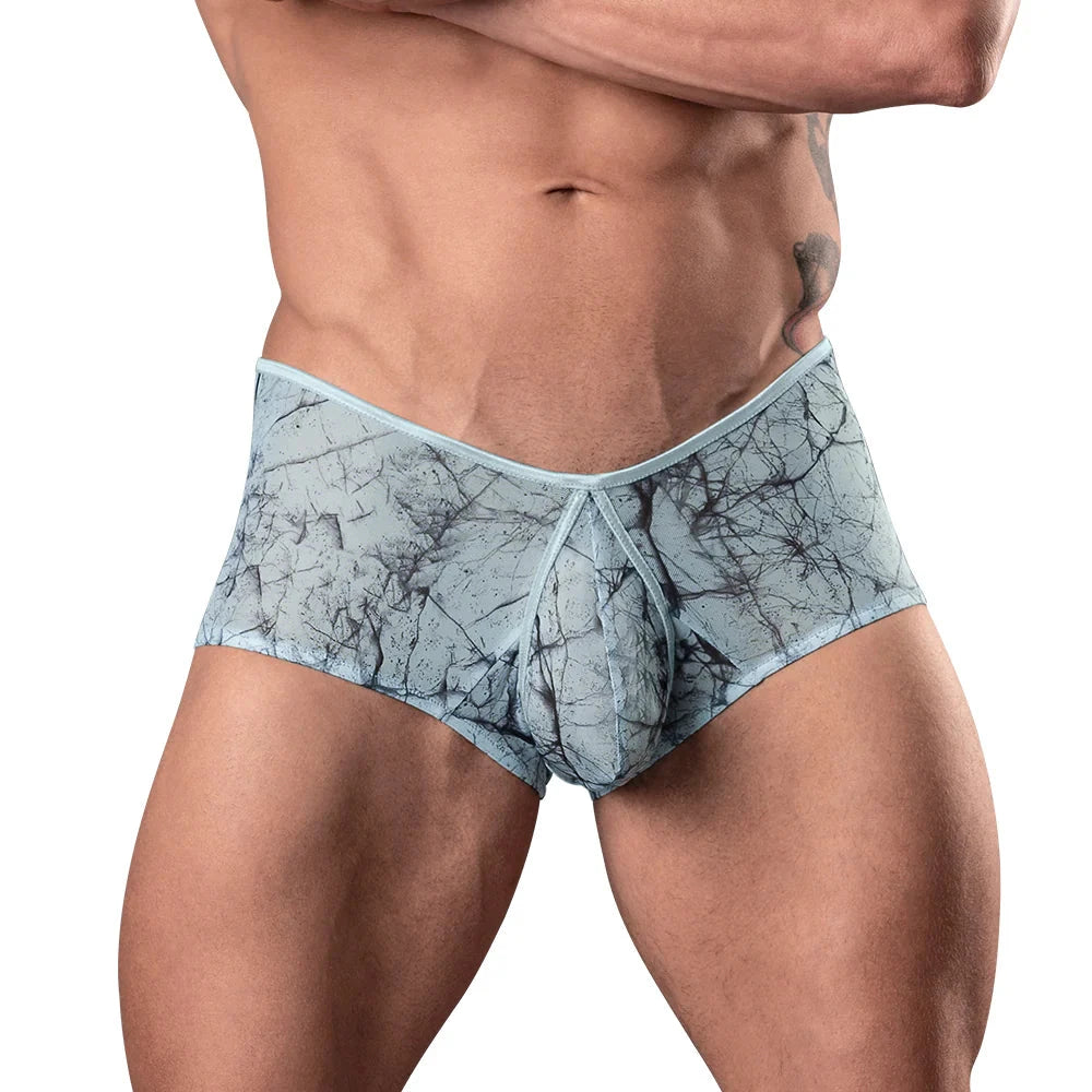 Male Power Marble Mesh Micro Mini Short Silver Blue L by Apparel