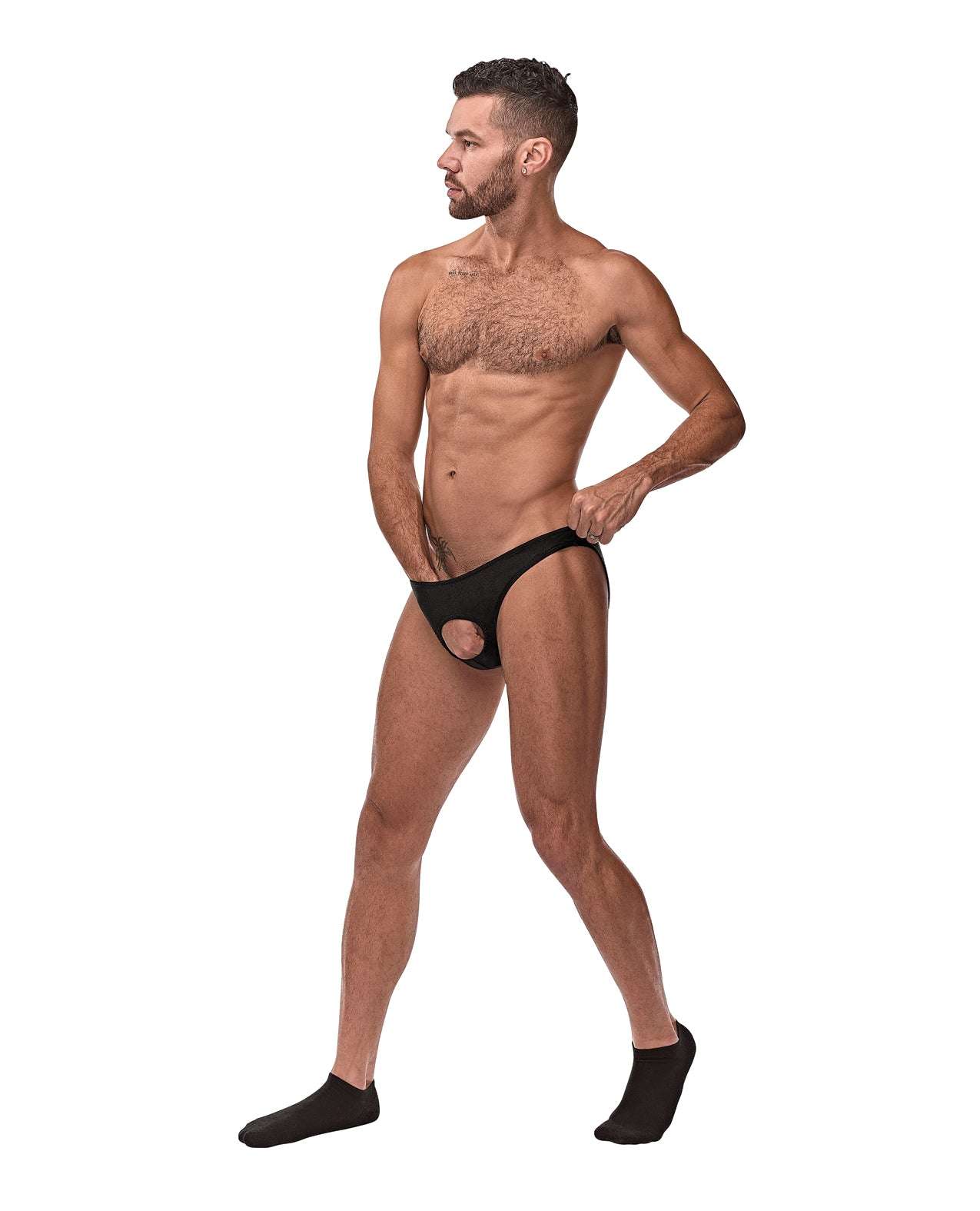 Male Power Nylon Spandex Pouchless Brief Black O/S by Apparel