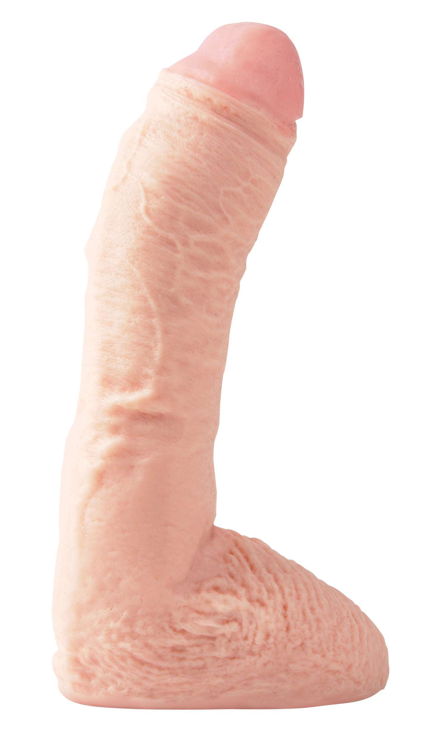 Basix Rubber Works 10-inch Fat Boy dildo in realistic flesh color with soft, flexible body and detailed texture.