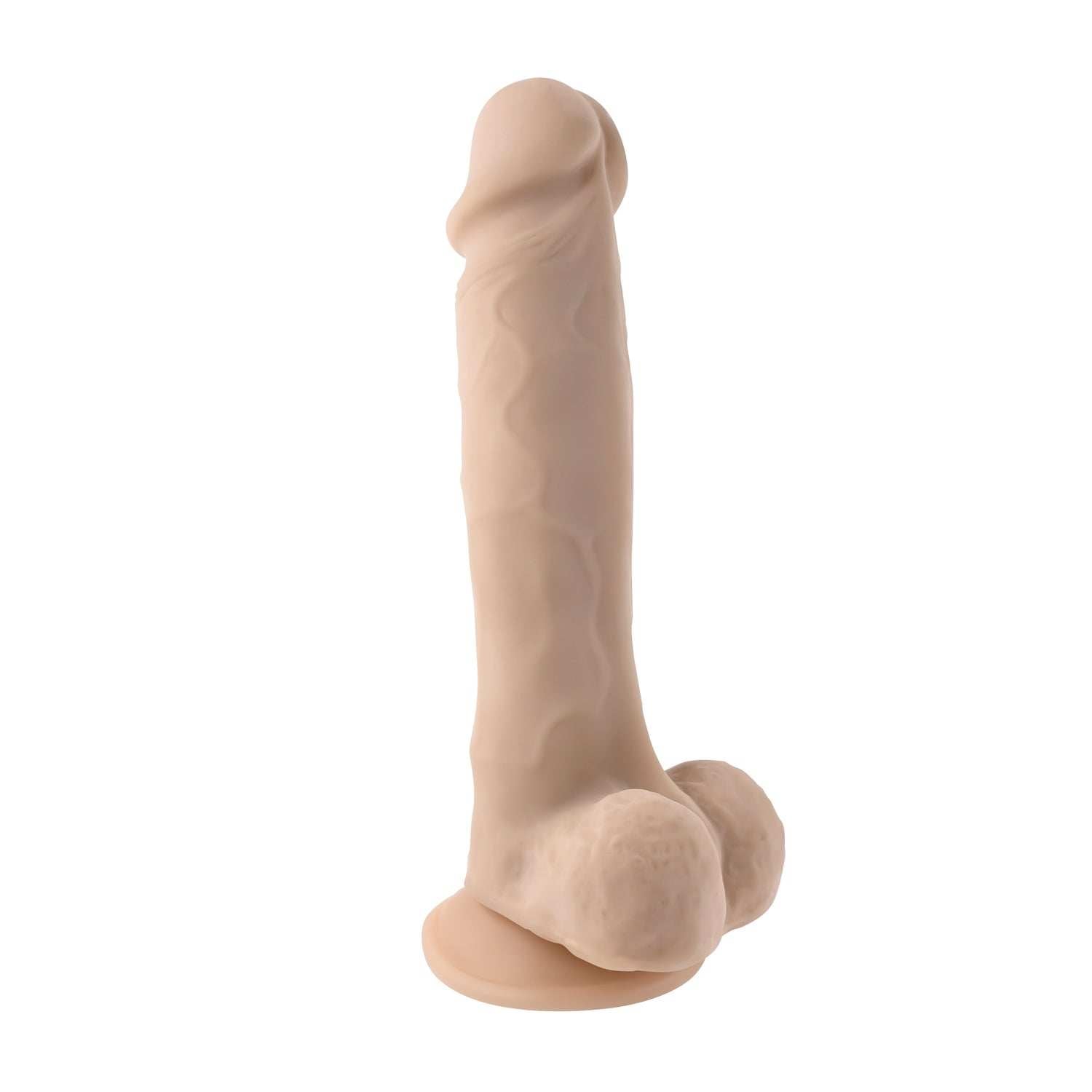6.5-inch Natural Feel Dildo Light with realistic texture, dual-layer TPE, flexible shaft, suction cup base, and phthalate-free material.
