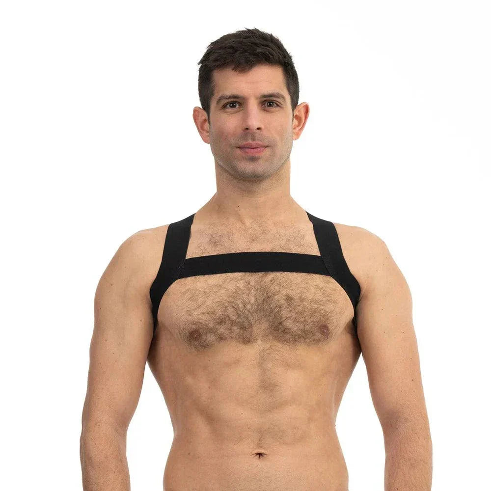 Man wearing Prowler RED Sports Harness Standard version designed for active use and support