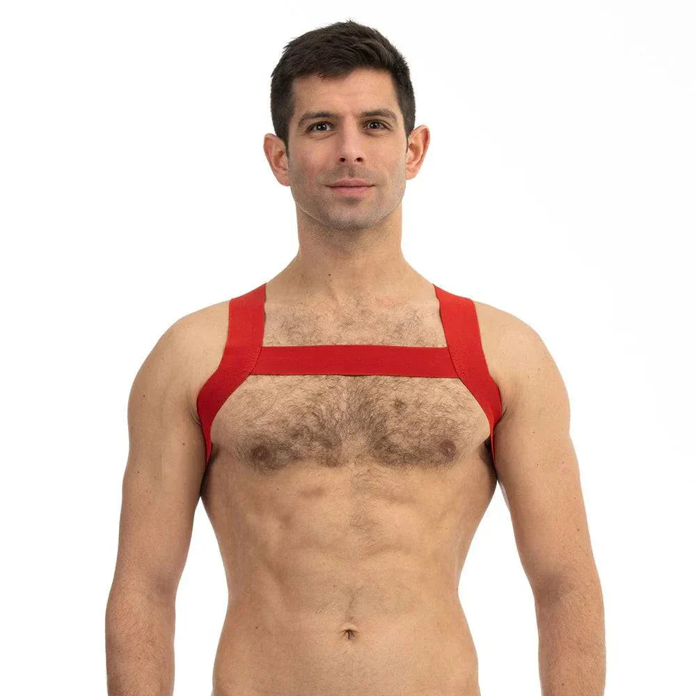 Man wearing red Prowler RED Sports Harness Standard version designed for active use and comfort