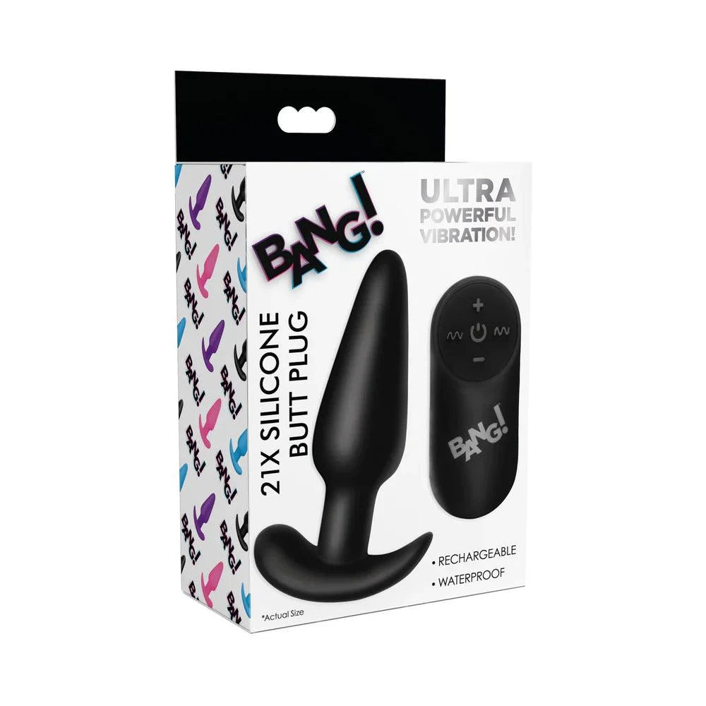 BANG! 21X Vibrating Silicone Butt Plug with Remote Control Black by Anal Toys & Stimulators