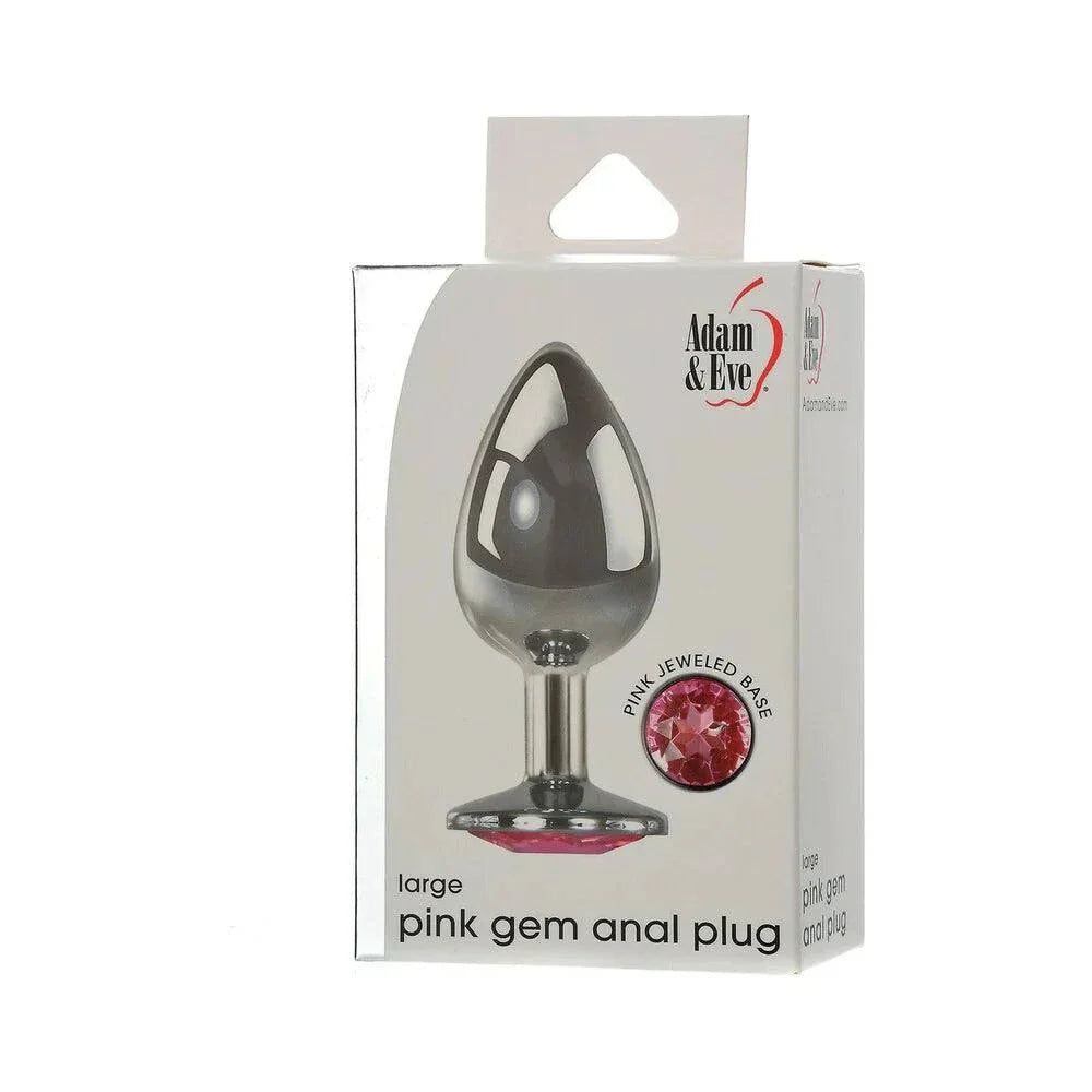 Adam & Eve Pink Gem large anal plug with pink jeweled base in packaging