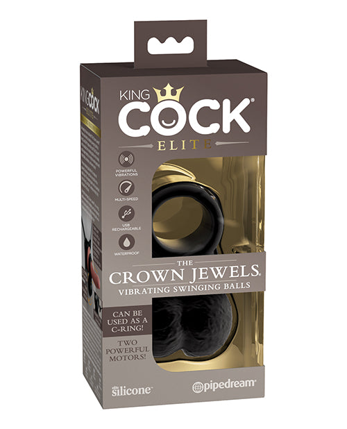 King Cock Elite The Crown Jewels Vibrating Swinging Balls - Black by Dildos & Dongs