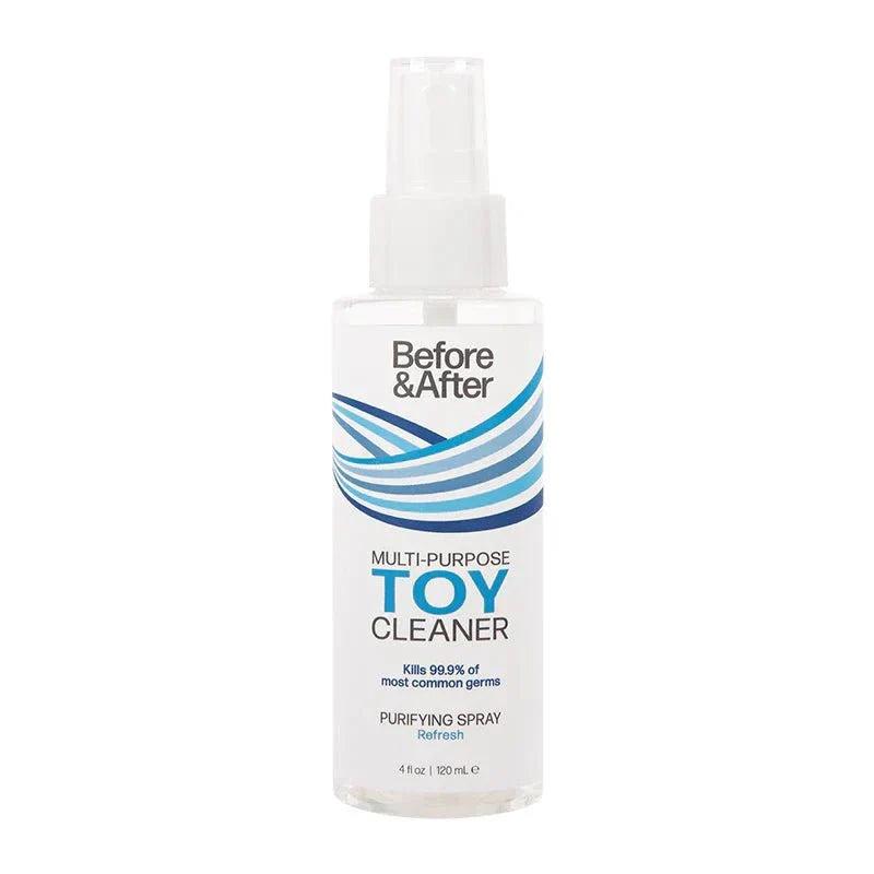 Before & After Spray Toy Cleaner 4 oz bottle with blue wave design for disinfecting and cleaning toys