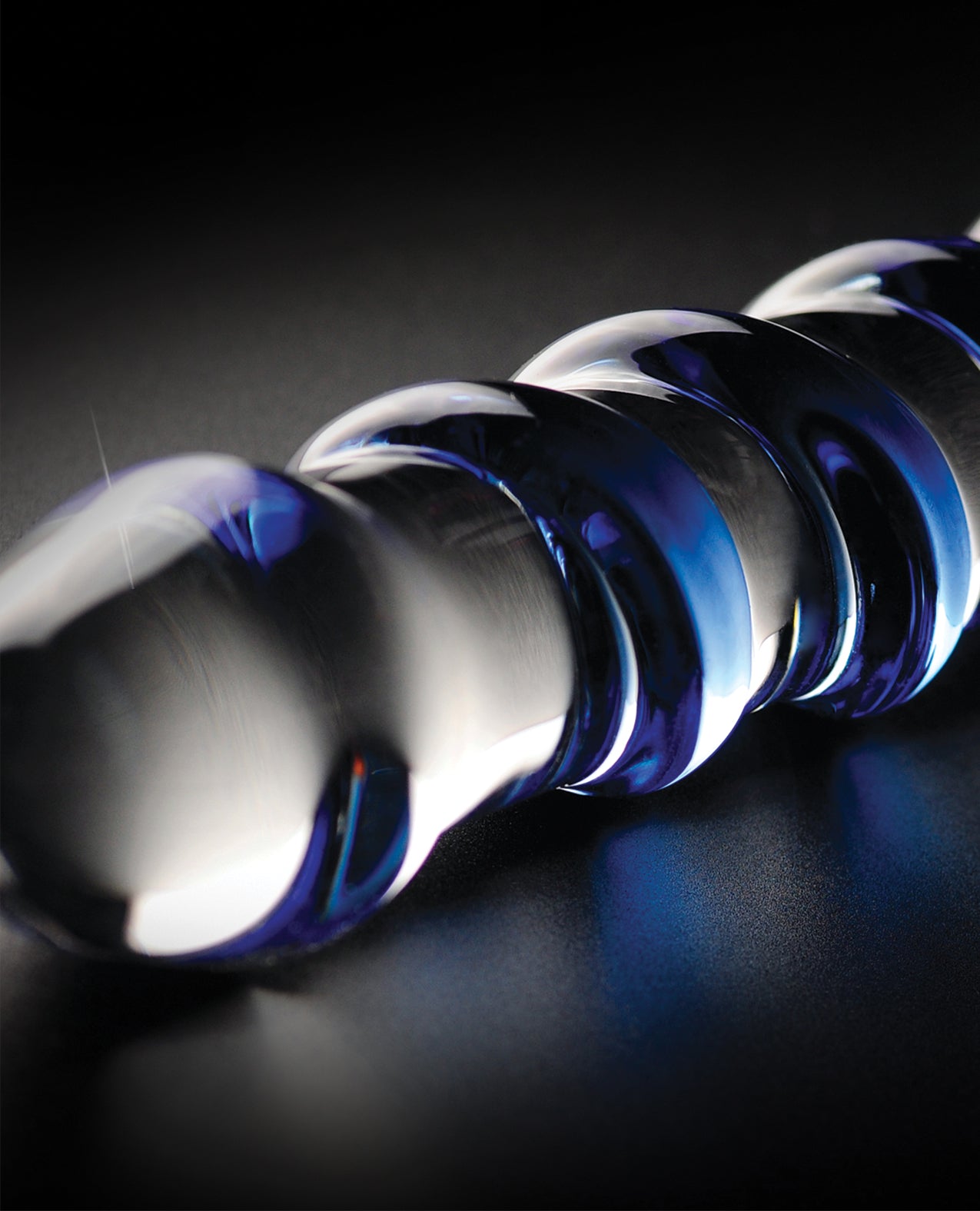 Icicles No. 5 Curved Ribbed 7 in. Glass Dildo Blue/Clear