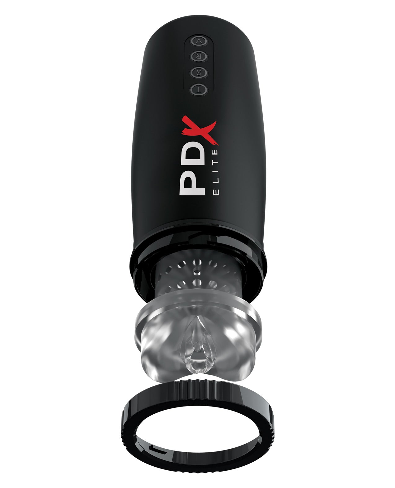 PDX Elite Motobator 2 Rechargeable Thrusting Vibrating Masturbator Clear/Black