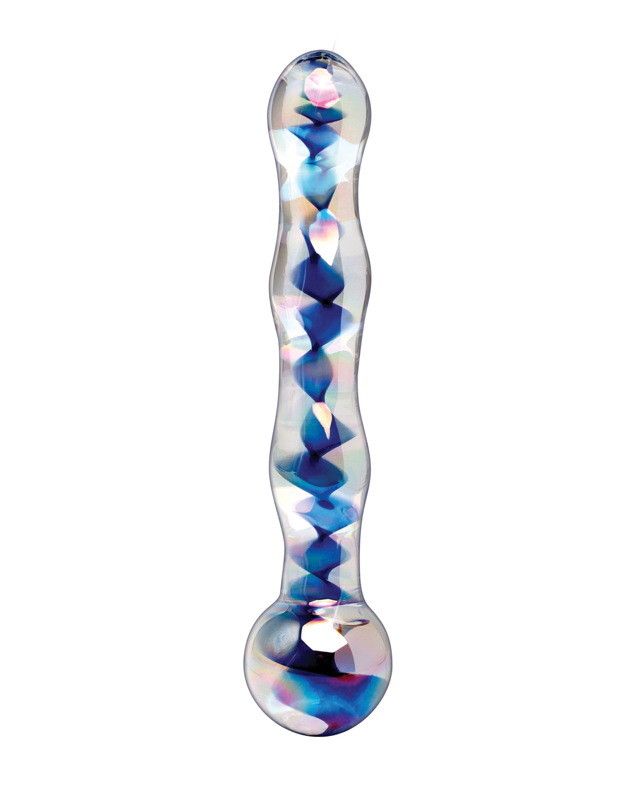 Icicles No. 8 Wavy 7 in. Glass Dildo Blue/Clear