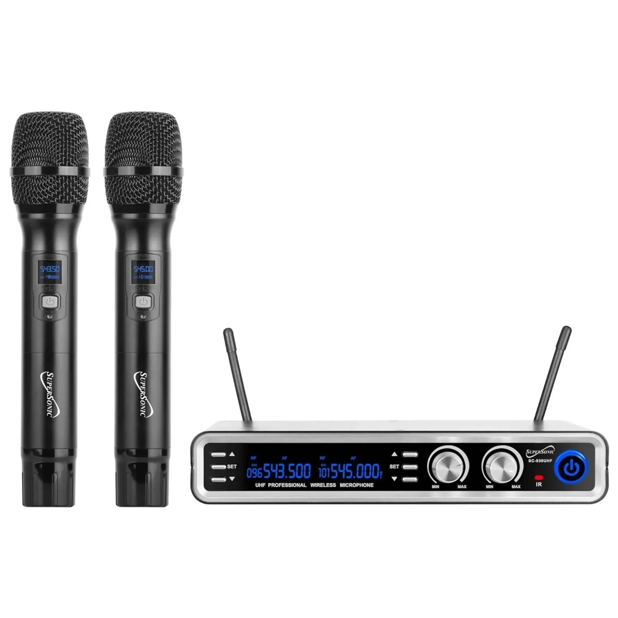 Supersonic UHF Dual Channel Selectable Frequencies Professional Wireless Microphone by Tech Essentials