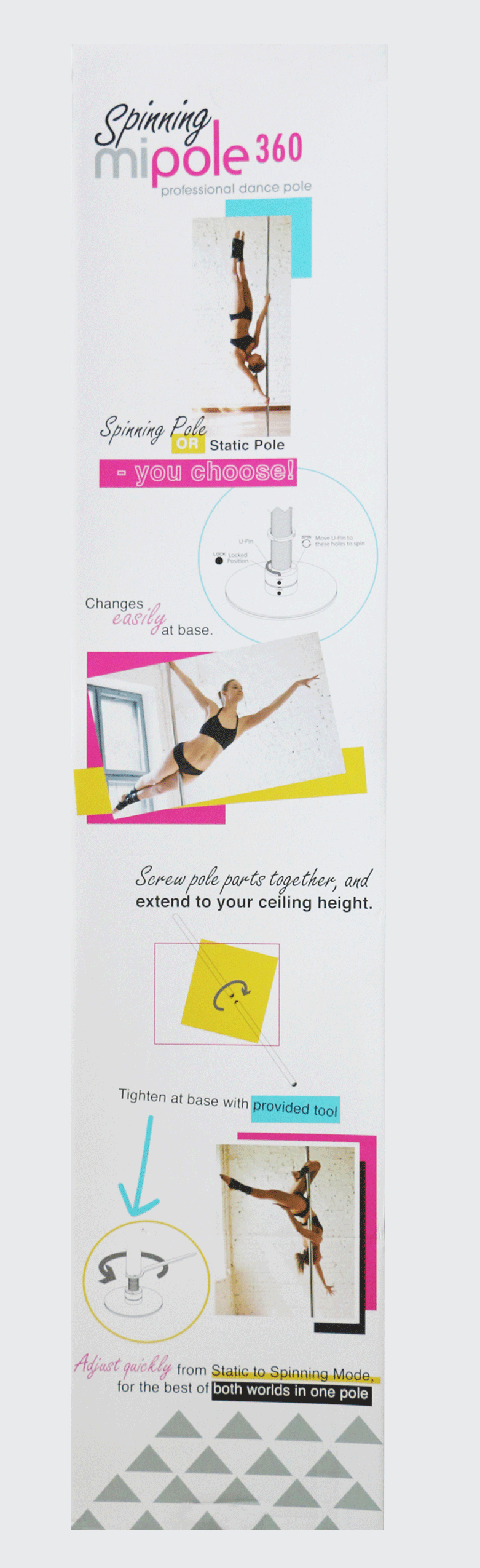 Mipole 360 Spinning Professional Dance Pole portable and adjustable for spinning and static modes with easy installation and carry bag