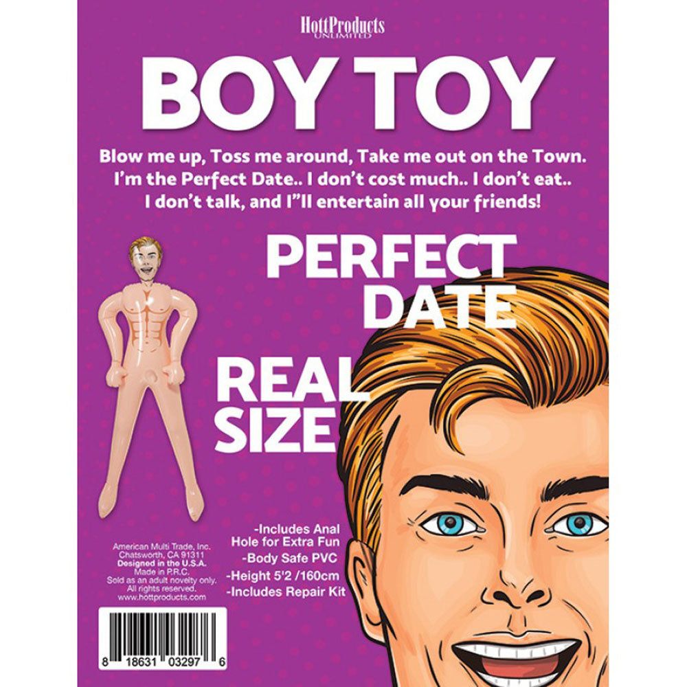 Boy Toy Sex Doll packaging featuring inflatable companion with playful design, perfect for adventurous nights and entertainment.