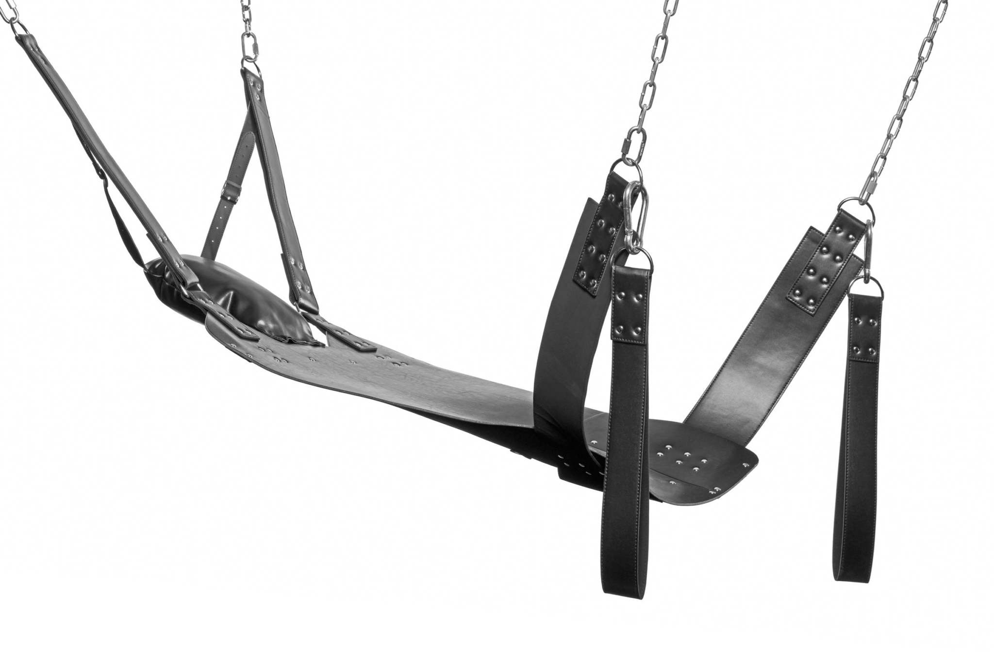 Extreme Sling in high-quality leather with adjustable straps and stirrups for bondage play.