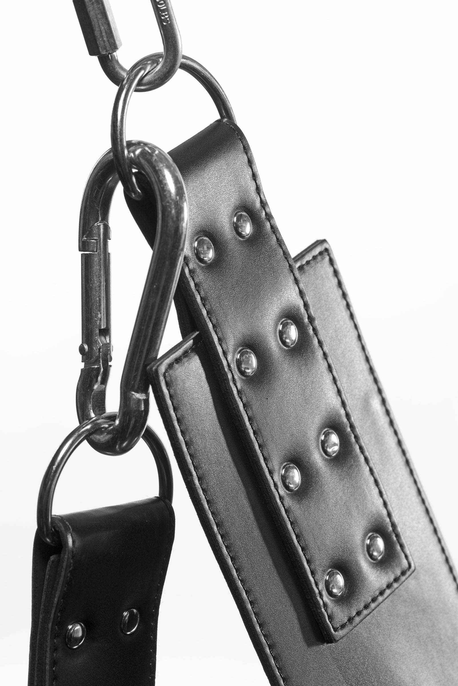 Extreme Sling in high-quality leather with metal carabineers for bondage play.