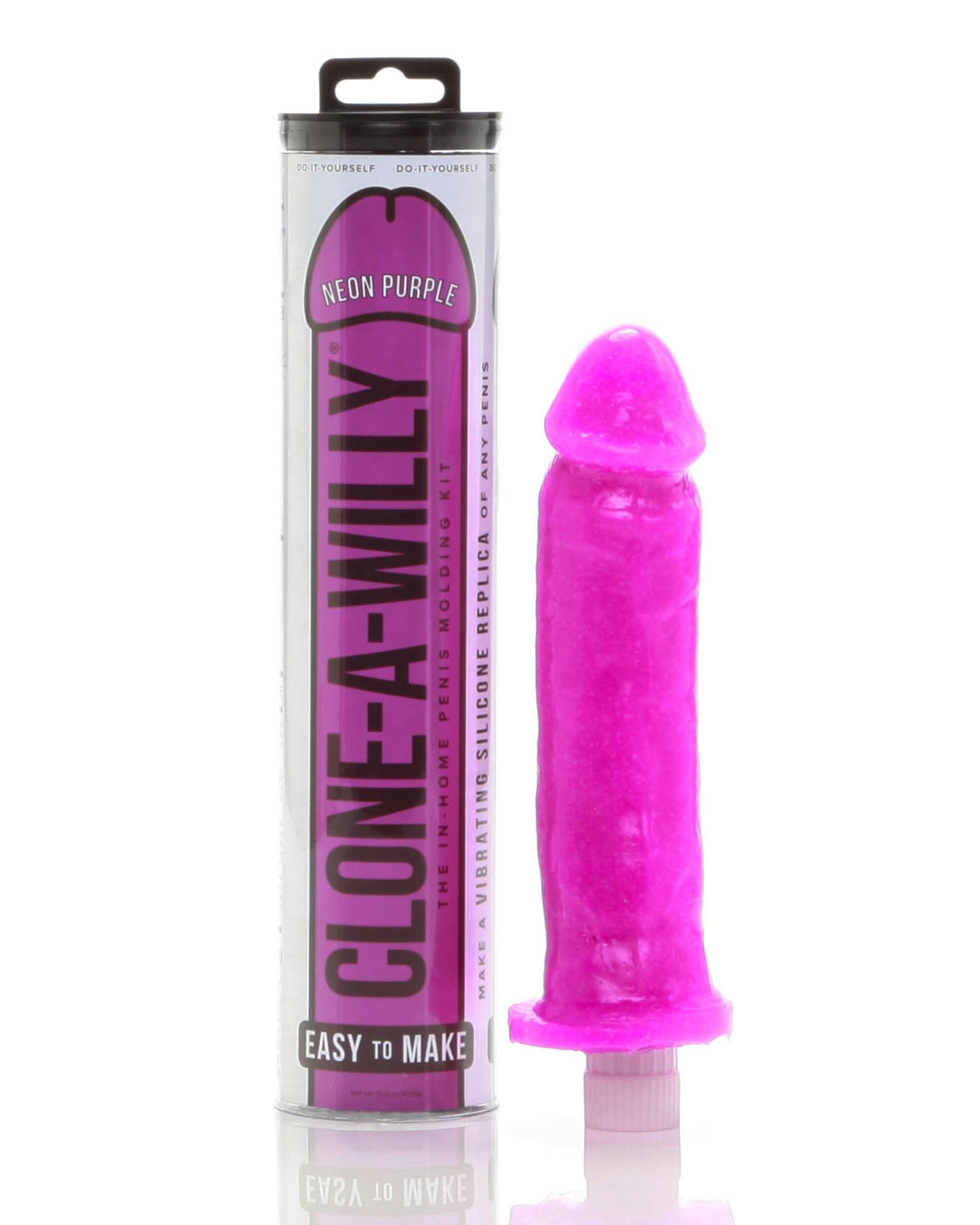 Clone-a-Willy Kit with neon purple silicone vibrating replica.