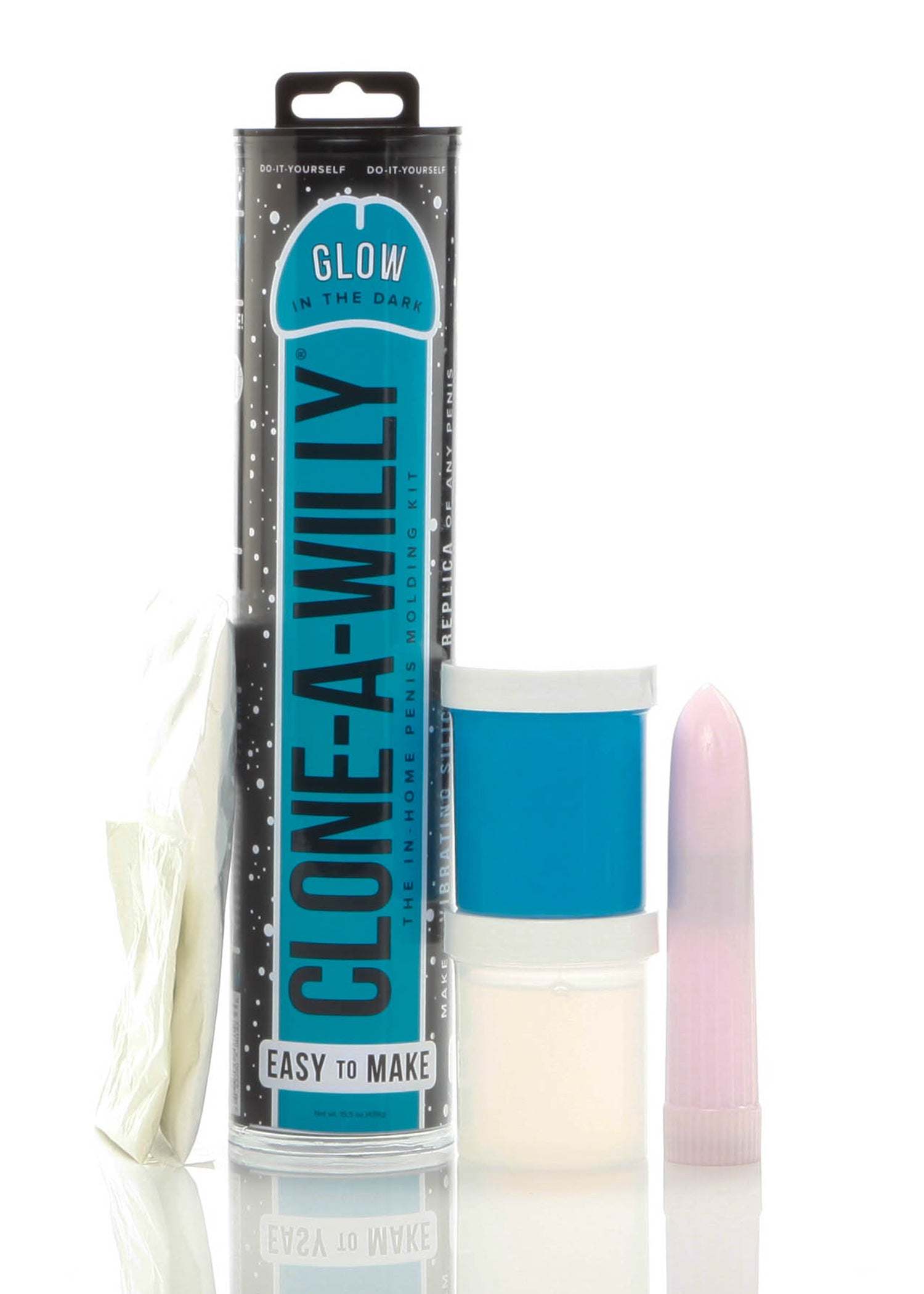 Clone-a-Willy Kit for Custom Molded Replicas with glow-in-the-dark option, silicone materials, and vibrating unit.