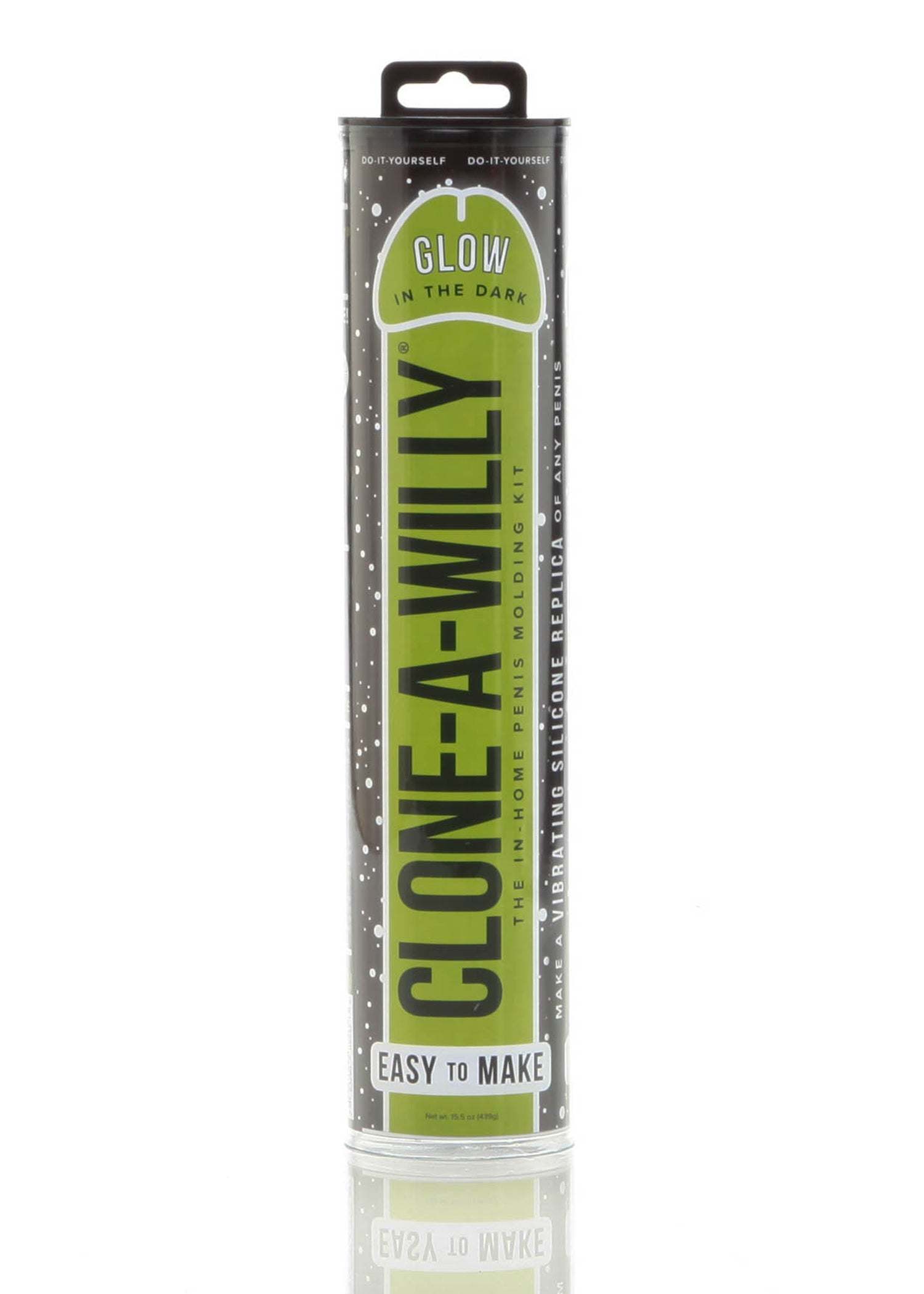 Clone-a-Willy Kits packaging for custom molded replicas, glow-in-the-dark version.