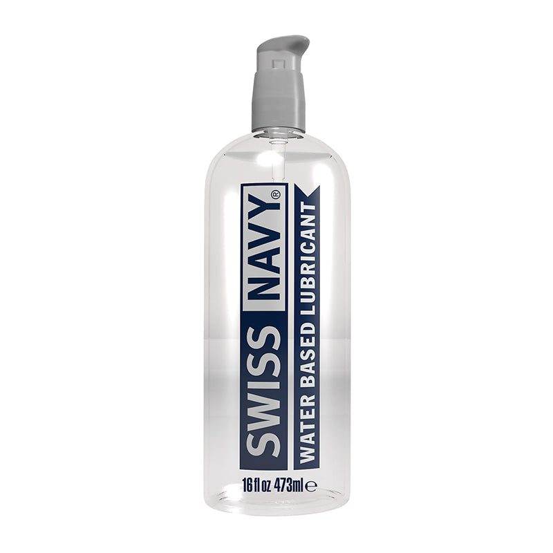 Swiss Navy Water Based Lubricant bottle, 473ml, designed for long-lasting smoothness.
