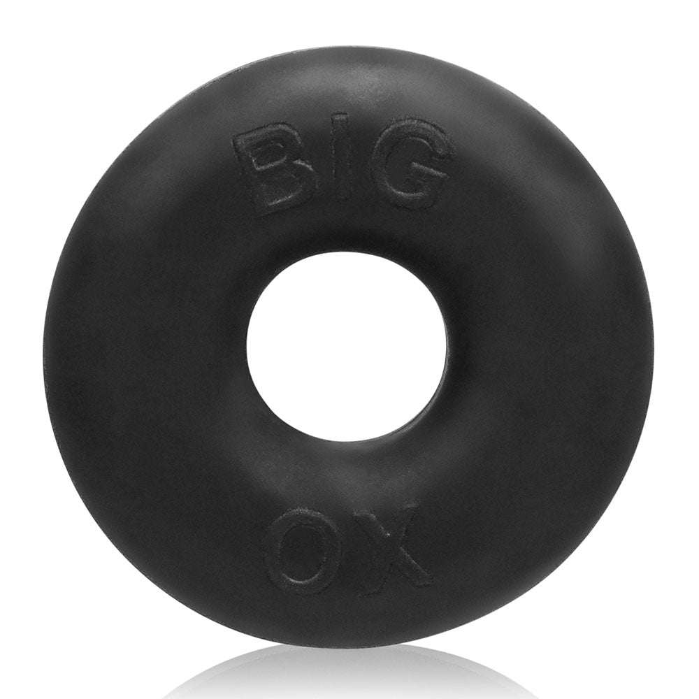 Black Oxballs Big Ox Cockring made from soft, stretchy silicone with "BIG OX" embossed on the surface.