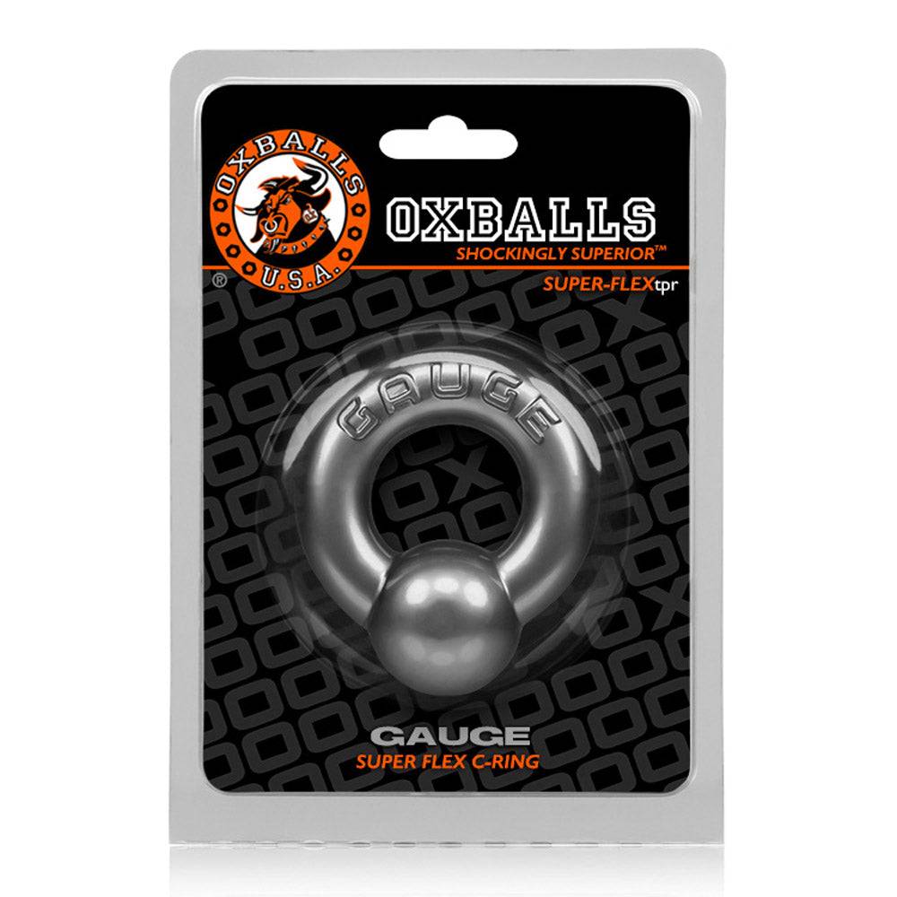 Oxballs Gauge Cockring steel color made from flexible SuperFLEXtpr material in retail packaging
