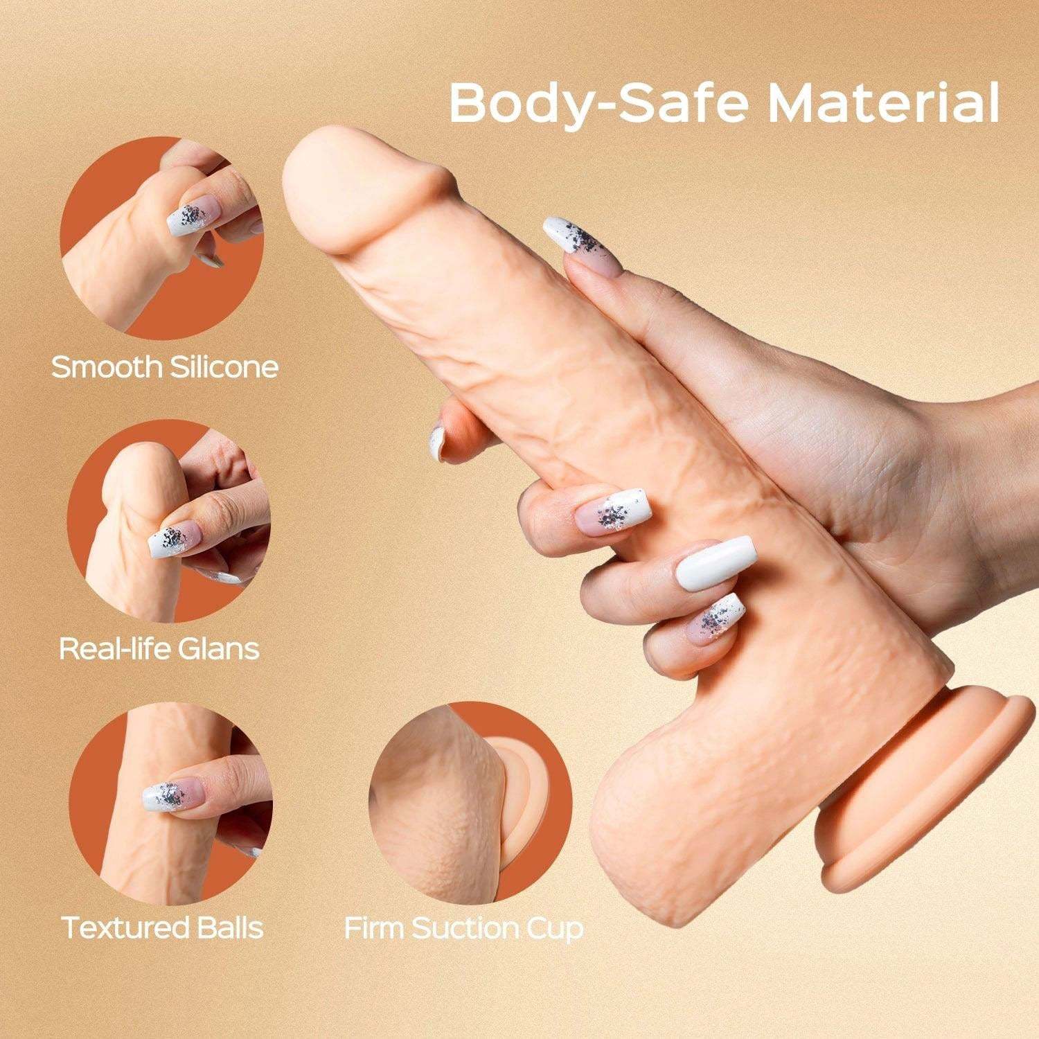 Luis-App Controlled 8.5-inch realistic thrusting dildo with clit licker in body-safe silicone, featuring smooth surface, real-life glans, textured balls, and firm suction cup base.