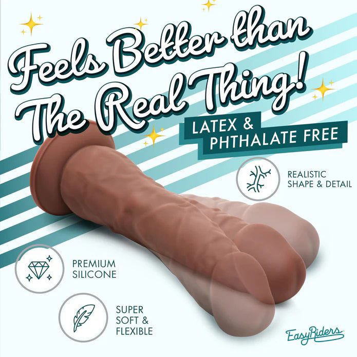 Easy Riders 7" Silicone Dildo with realistic texture, balls, premium silicone, latex and phthalate free, super soft and flexible with suction base.