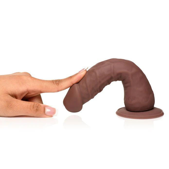 Easy Riders 7-inch brown silicone dildo with balls, realistic texture, flexible shaft, and suction cup base.