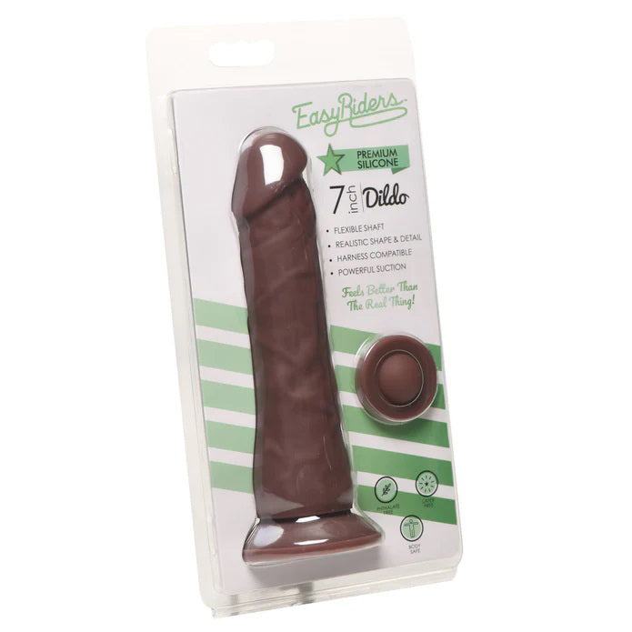 Easy Riders 7-inch realistic textured silicone dildo with balls and suction base in packaging