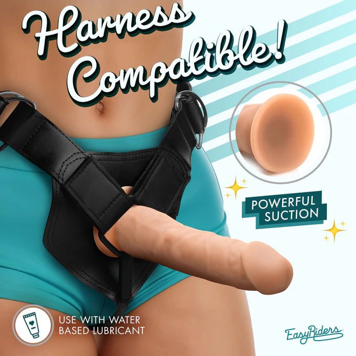 Easy Riders 7-inch realistic silicone dildo with balls, harness compatible and strong suction base for hands-free use