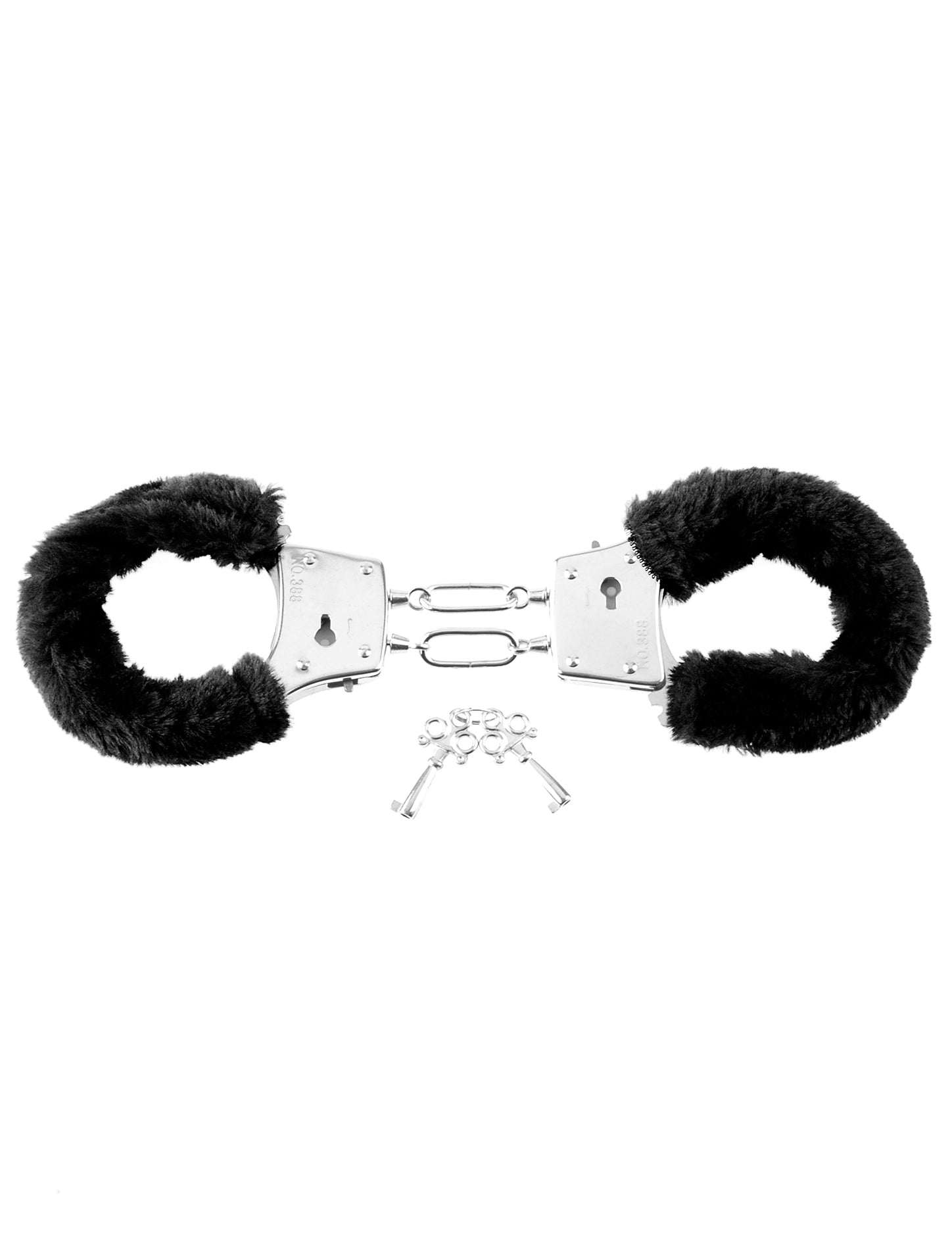 Fetish Fantasy Series Beginner's black furry cuffs with soft faux fur lining and metal locking mechanism with keys