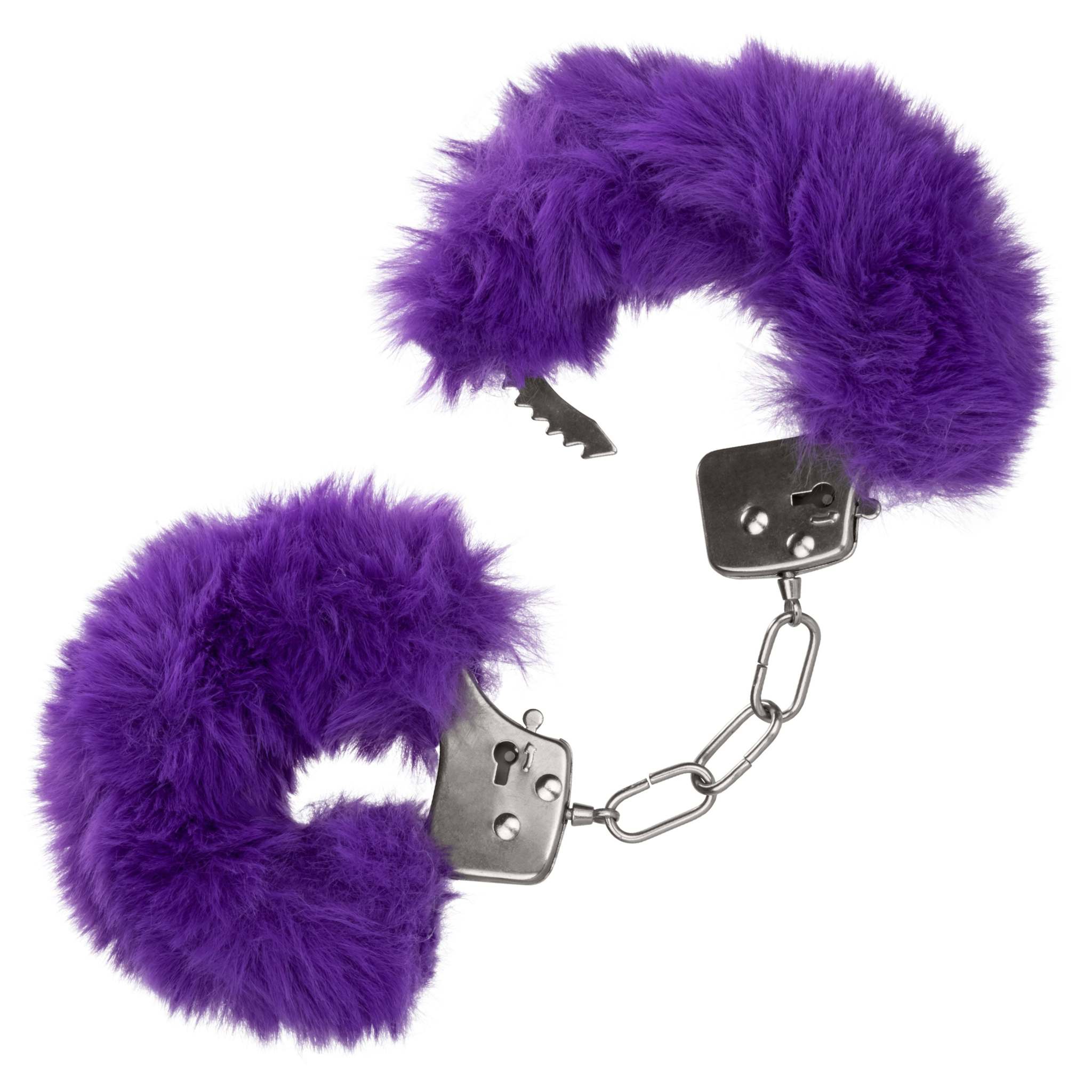 Purple Ultra Fluffy Furry Cuffs with soft faux fur and metal lockable design for comfortable bondage play