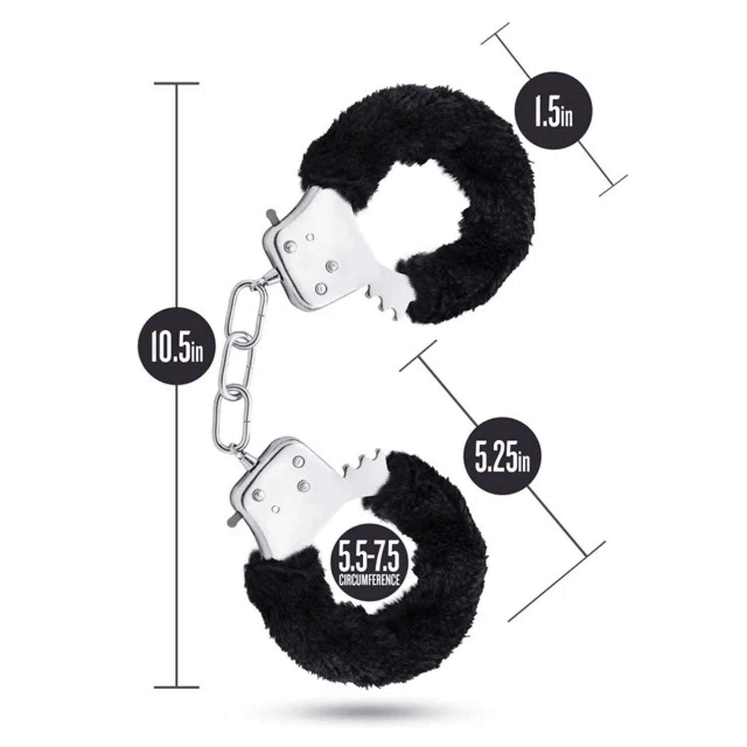 Temptasia Beginner Cuffs black faux fur stainless steel adjustable bondage wrist cuffs with safety release and keys