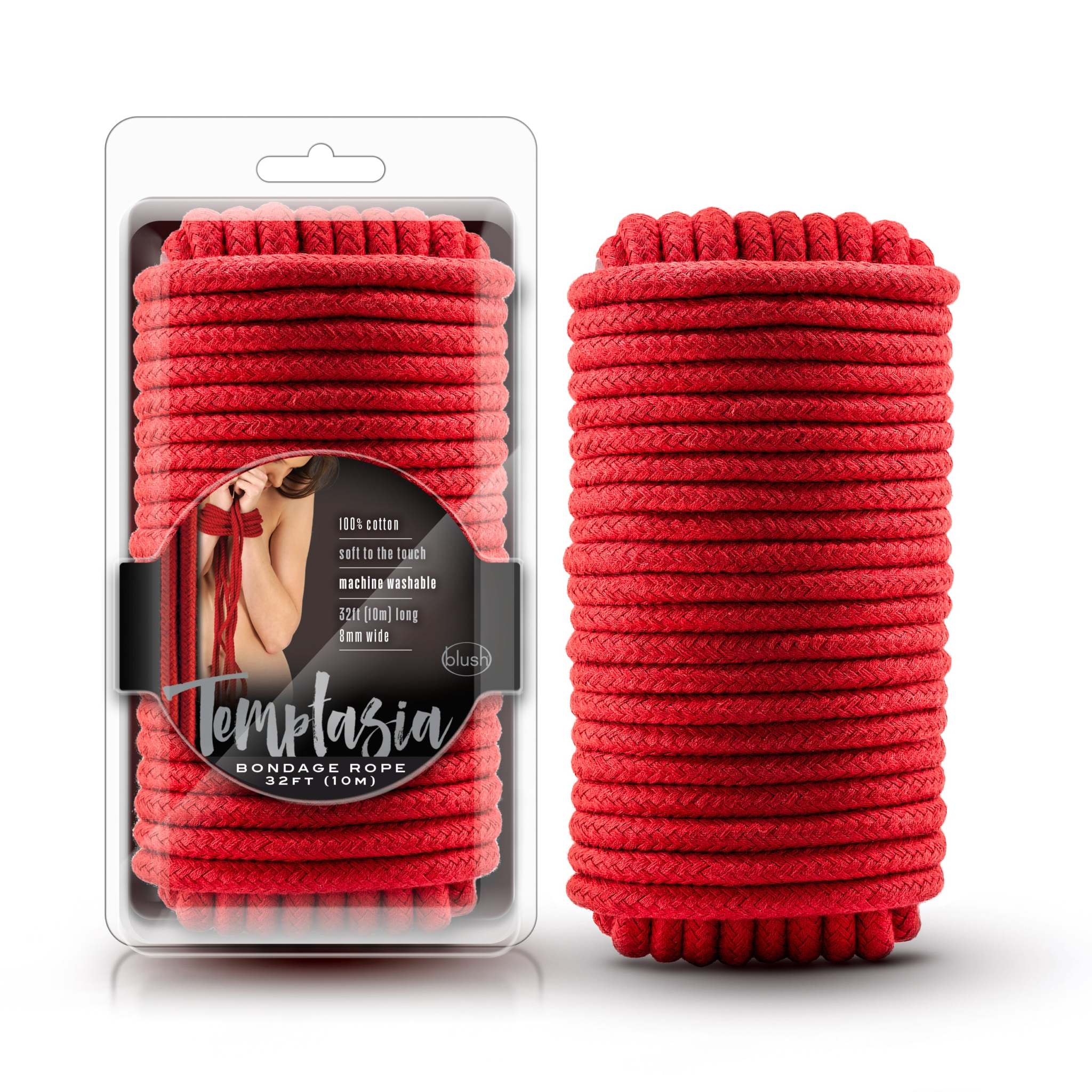 Temptasia Bondage Rope 32 Feet, soft cotton for Shibari, secure knotting.