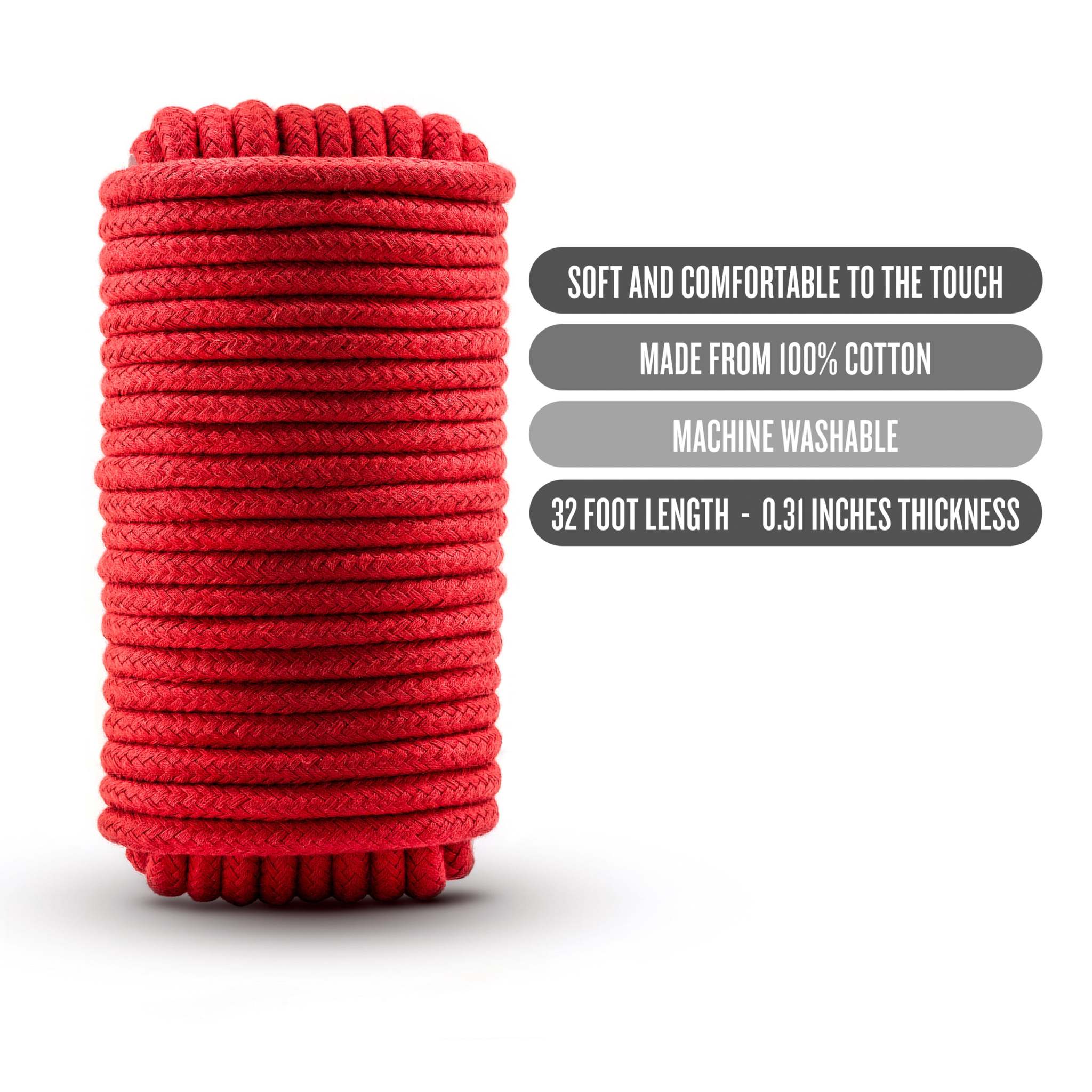 Temptasia 32-foot bondage rope made from 100% cotton, soft and comfortable.