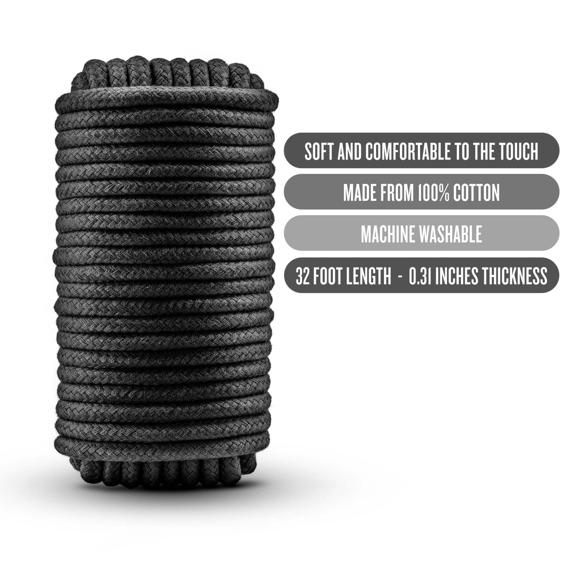 Temptasia Bondage Rope, 32 feet, soft cotton, secure Shibari play.