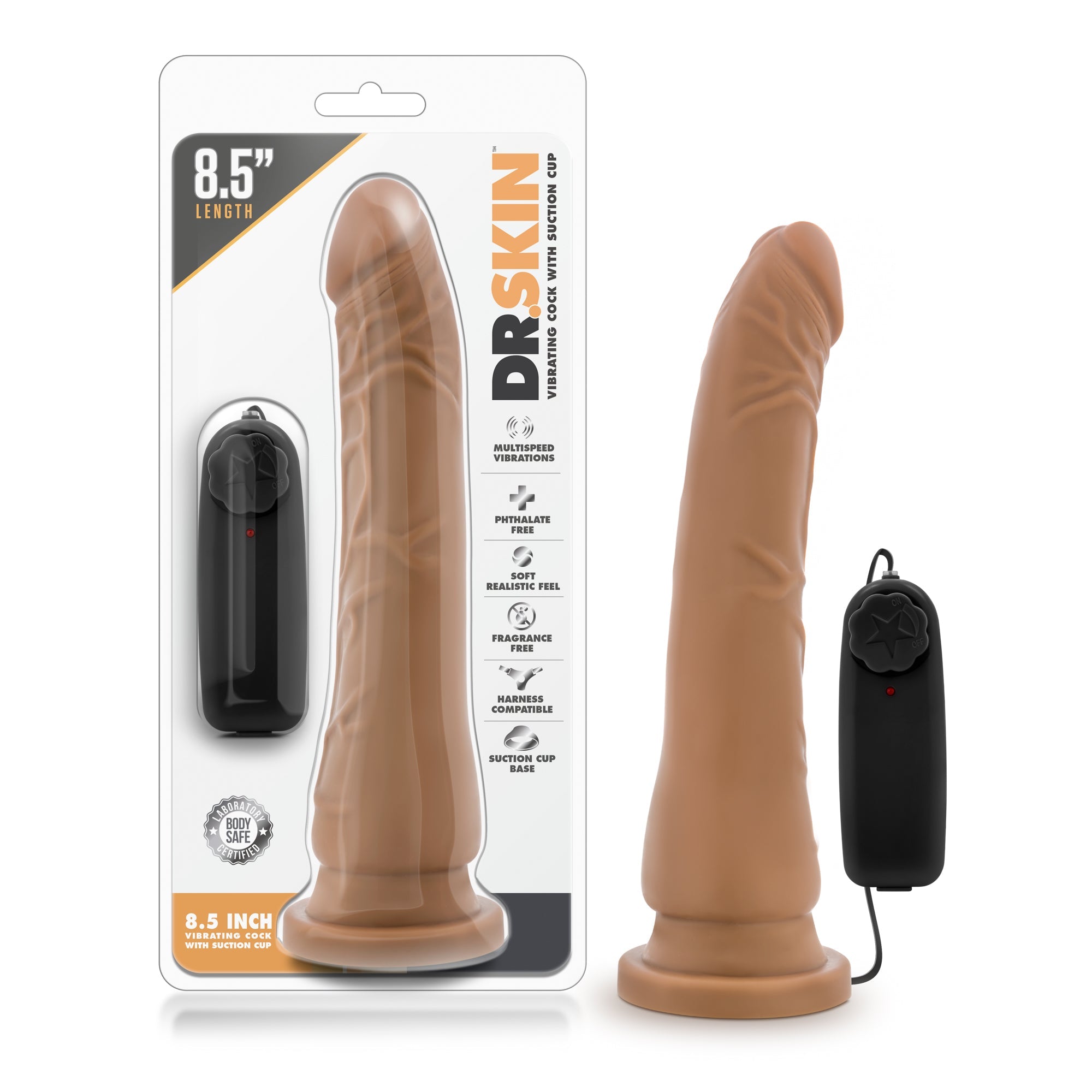 Dr. Skin - 8.5 Inch Vibrating Realistic Cock With Suction Cup - Mocha by Anal Toys & Stimulators