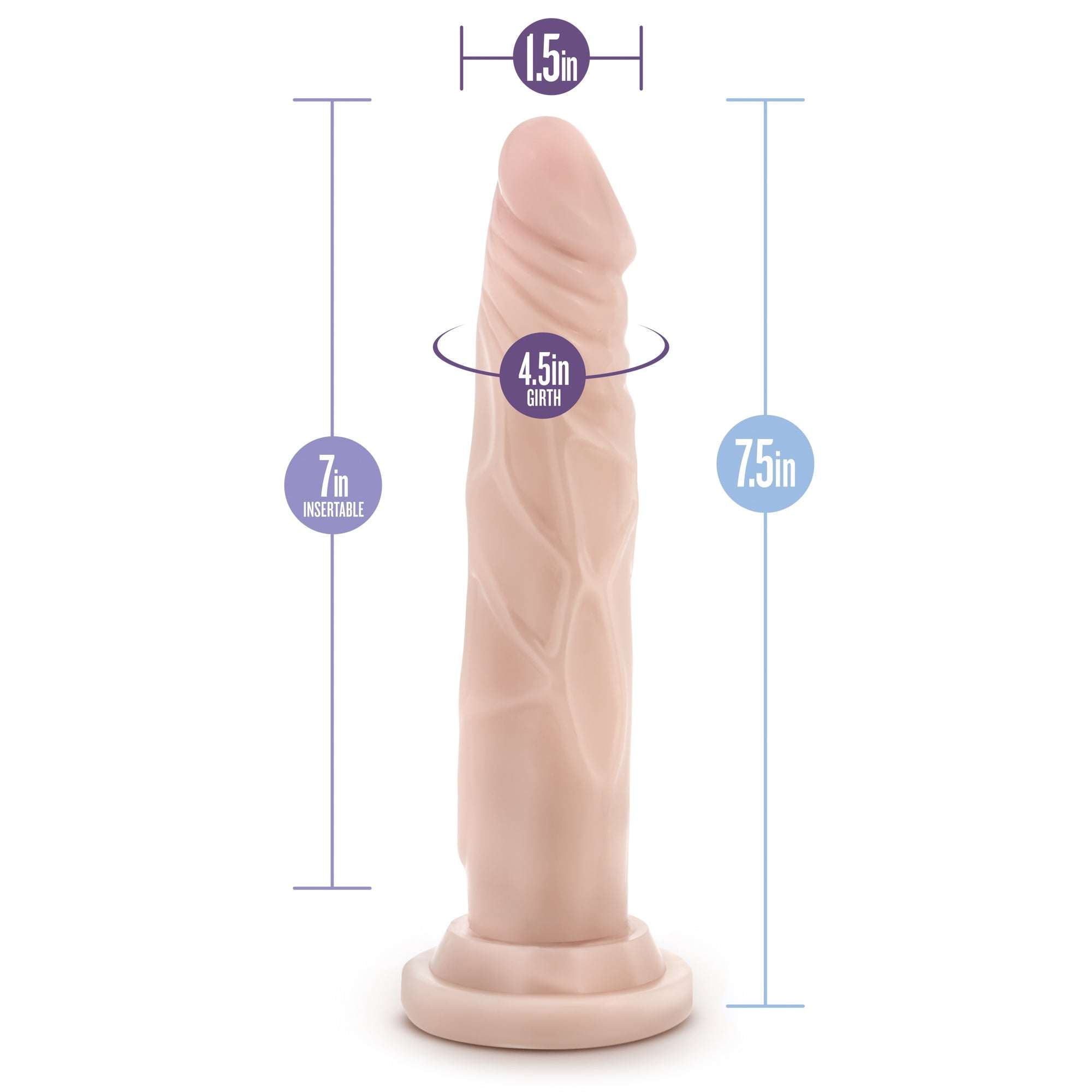 Beige realistic dildo with suction cup base, 7.5 inches length, 1.5 inch diameter, harness compatible Dr. Skin model