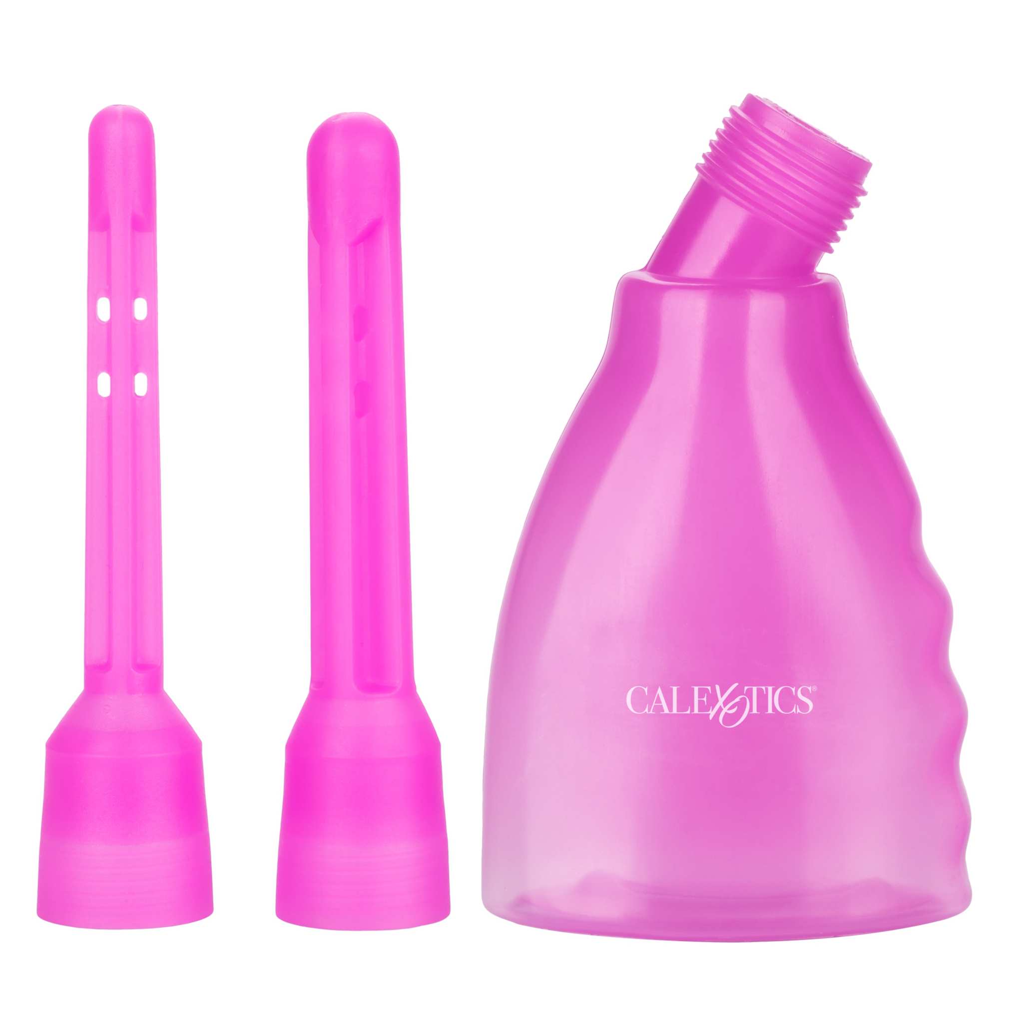 Pink reusable ultimate douche kit with ergonomic bottle and two interchangeable nozzles for personal hygiene