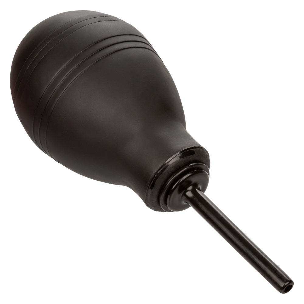 Black one-way anal douche with slender nozzle and ergonomic squeeze bulb for personal hygiene and comfort