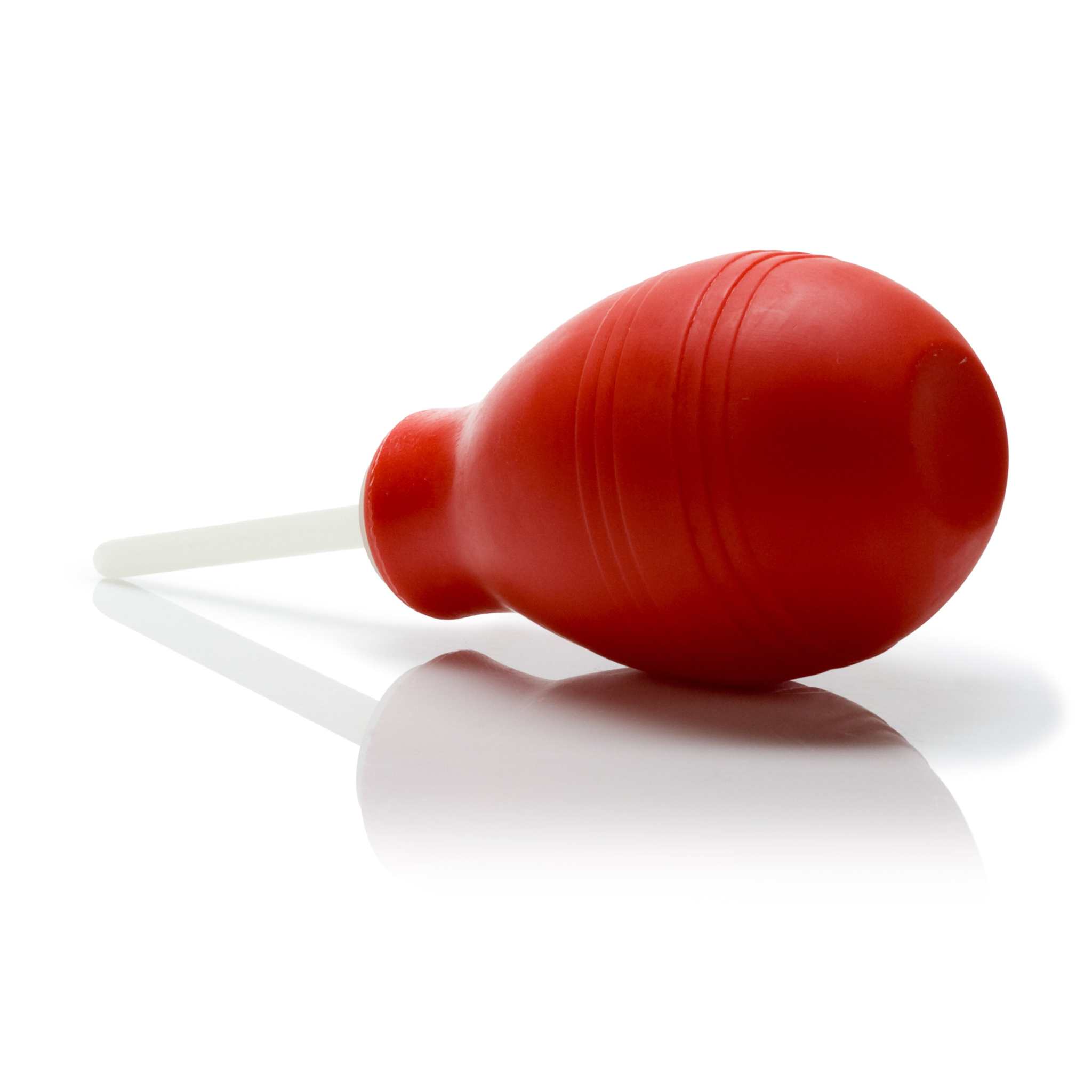 Red anal douche with ergonomic design and glow-in-the-dark applicator for hygienic intimate care.