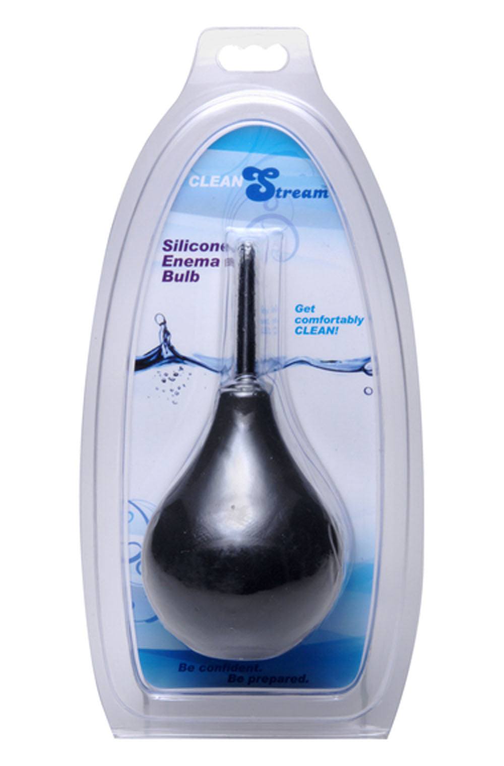 Cleanstream Thin Tip Enema Bulb in clear packaging with black silicone bulb and thin nozzle for comfortable cleansing.