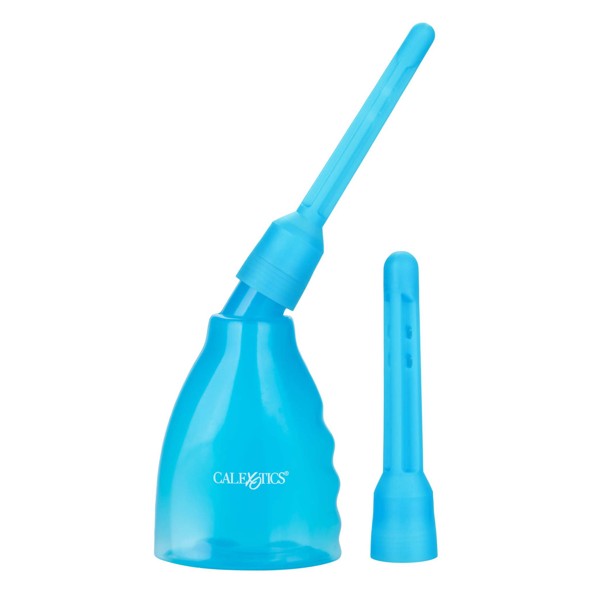 Blue ergonomic reusable ultimate douche with two interchangeable nozzles for personal hygiene