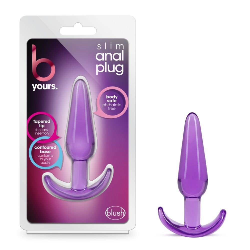 B Yours Slim purple tapered anal plug with ergonomic contoured base, body safe and phthalate-free