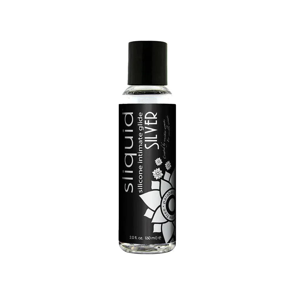Sliquid Silver Silicone Lubricant 8.5 oz bottle, premium long-lasting waterproof silicone personal lubricant.