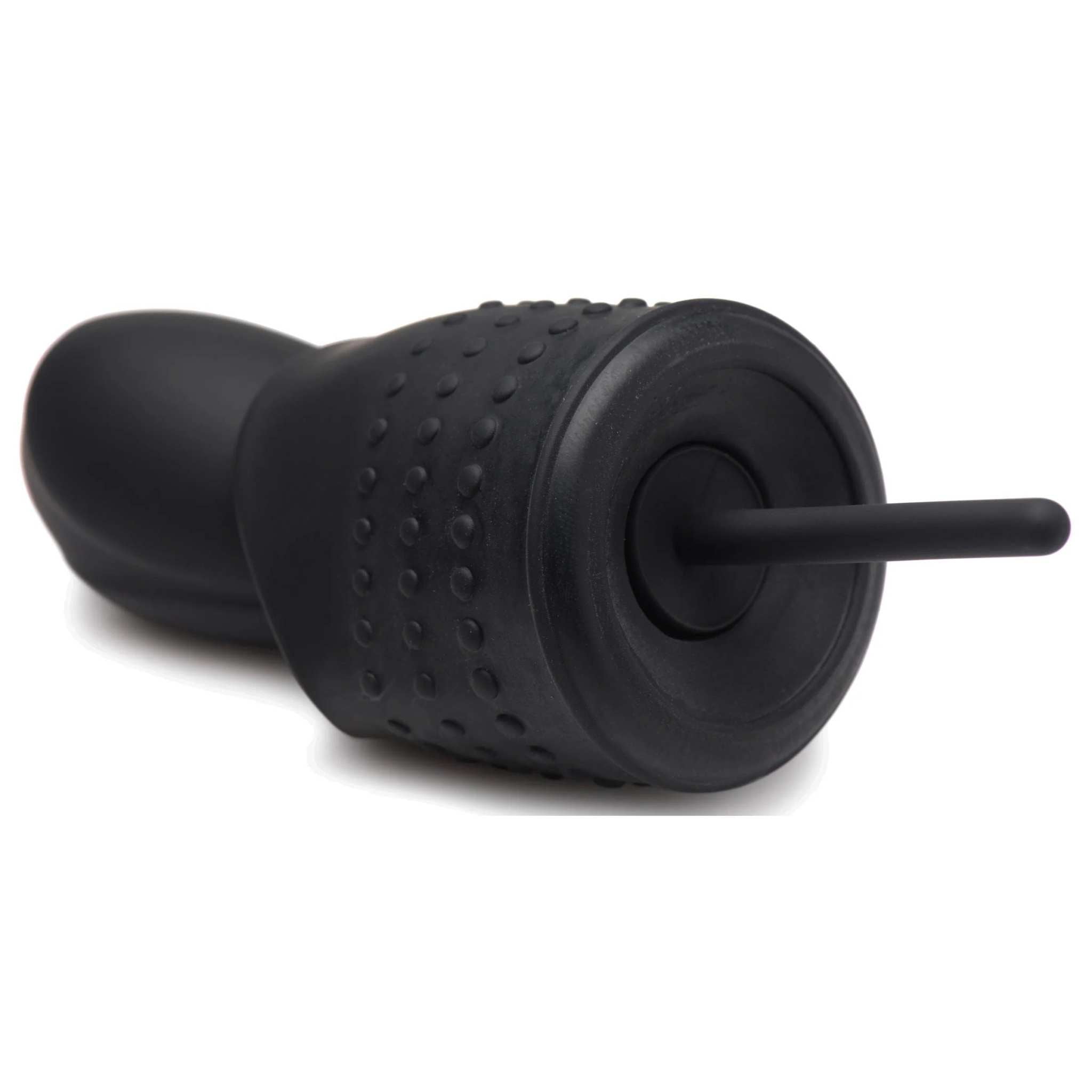 Black vibrating penis head teaser with silicone urethral sound and textured grip for enhanced pleasure